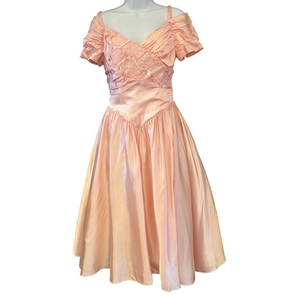 Vintage 80s ONN Fashions Pink Satin Dress Prom Barbiecore Coquette Princesscore